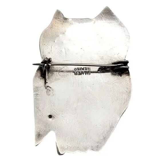 Large Mexican Sterling Silver Owl Brooch Taxco Purple Eyes 925 Artisan Bird Pin - Picture 7 of 11